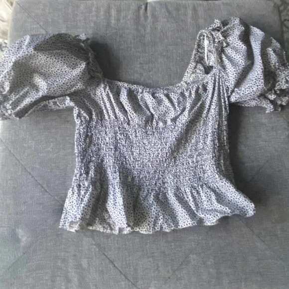 Topshop Floral Smocked Puff Sleeve Cotton Top Womens 12 - Picture 2 of 6